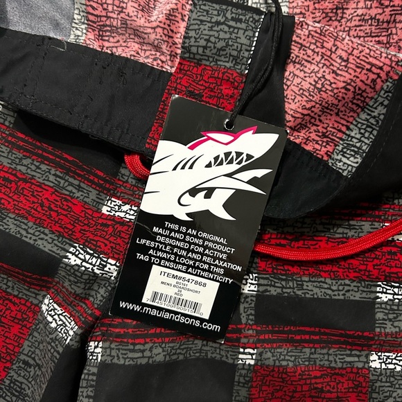 Maui and Sons Red and Black Plaid Board Shorts size 38 NWT - Picture 5 of 7